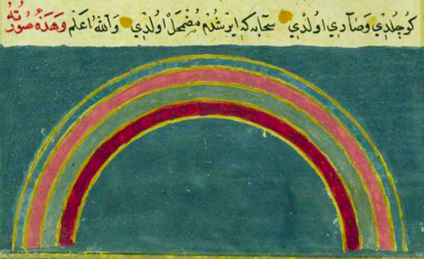 Zakariya ibn Muhammad Qazwini, Illustration of a Rainbow, The Wonders of Creation, Ink and pigments on European laid paper, 33 x 20 cm, Walters Art Museum, Baltimore, Maryland