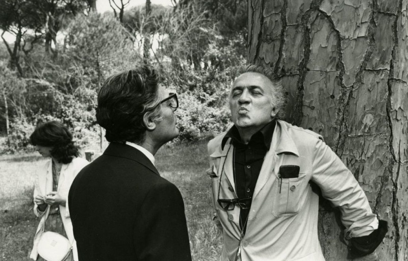 Федерико Феллини и Марчелло Мастроянни на съемках фильма «Город женщин» (1979)